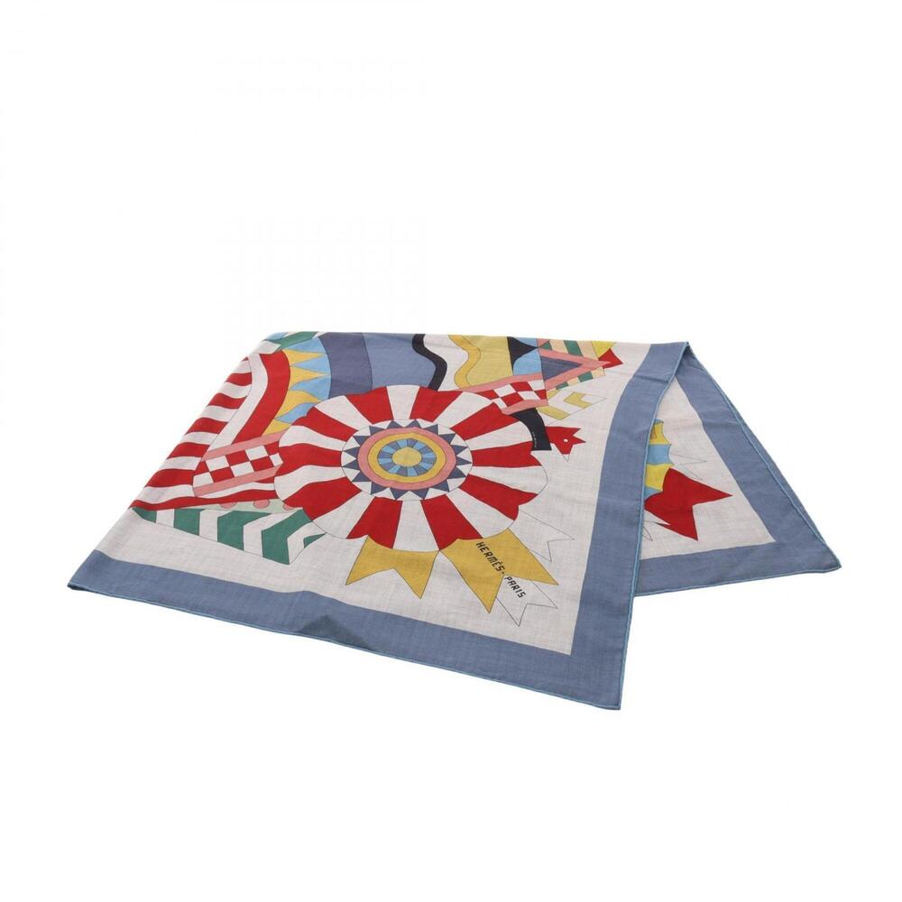 Hermes Carre Geant 140 CHEVAL DE FTE Scarf Muffler Silk Cashmere Women's Gray...